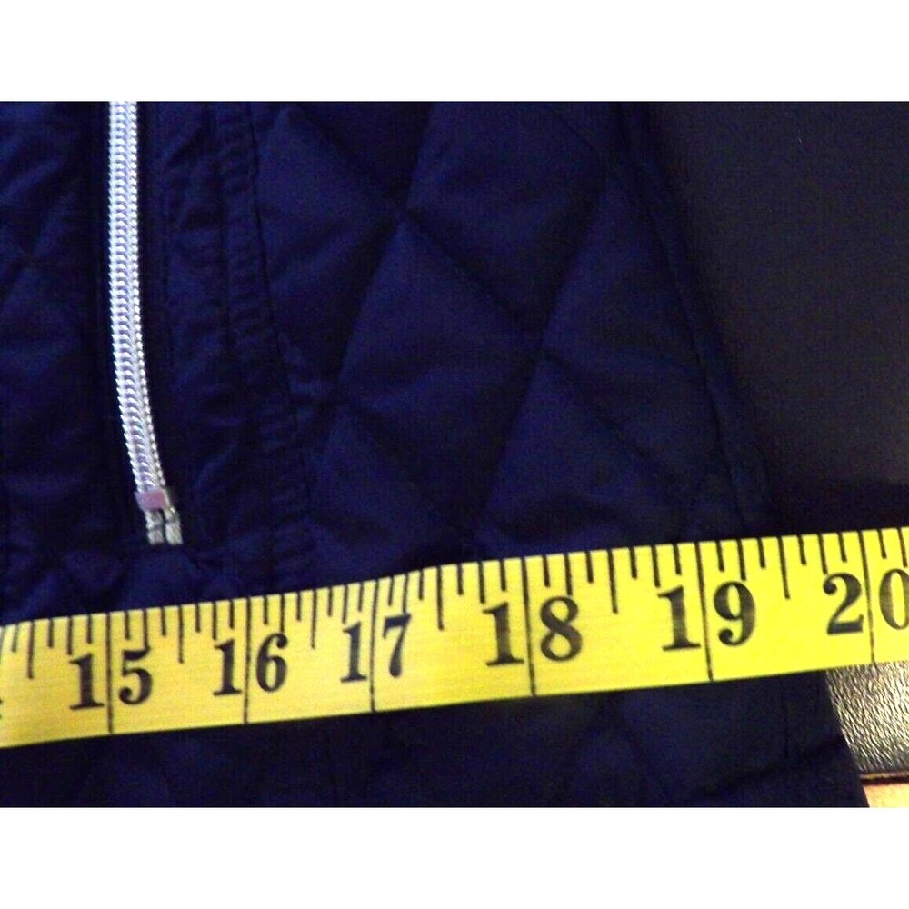 Black Rivet Navy Blue GIII Puffer Quilted Vest Faux Fur Trimmed Hood Sm Pockets - Picture 11 of 16